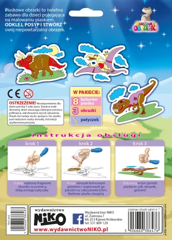 Piaskowe obrazki -Pakiet 7 ( pterodaktyl, t-rex, triceratops)