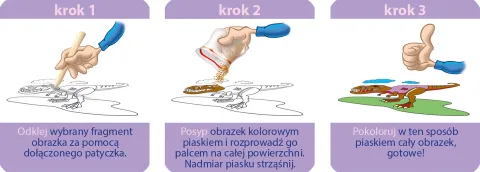 Piaskowe obrazki -Pakiet 7 ( pterodaktyl, t-rex, triceratops)